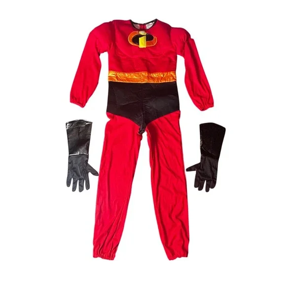Disney‎ The Incredibles Halloween Costume Kids Large Super Hero Red Black Gloves - Picture 2 of 10